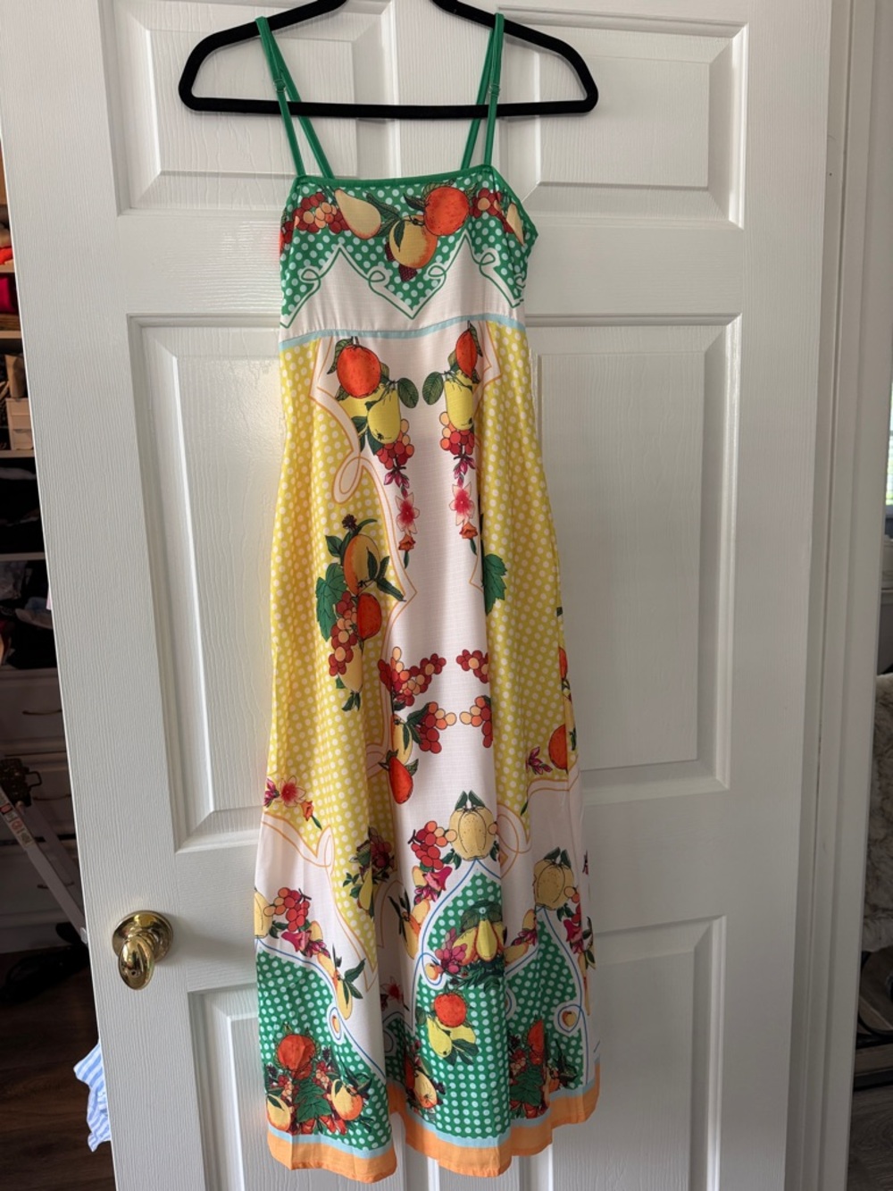 Charlotte Green Tropical Fruit Print Maxi Dress in Green, Yellow, Orange